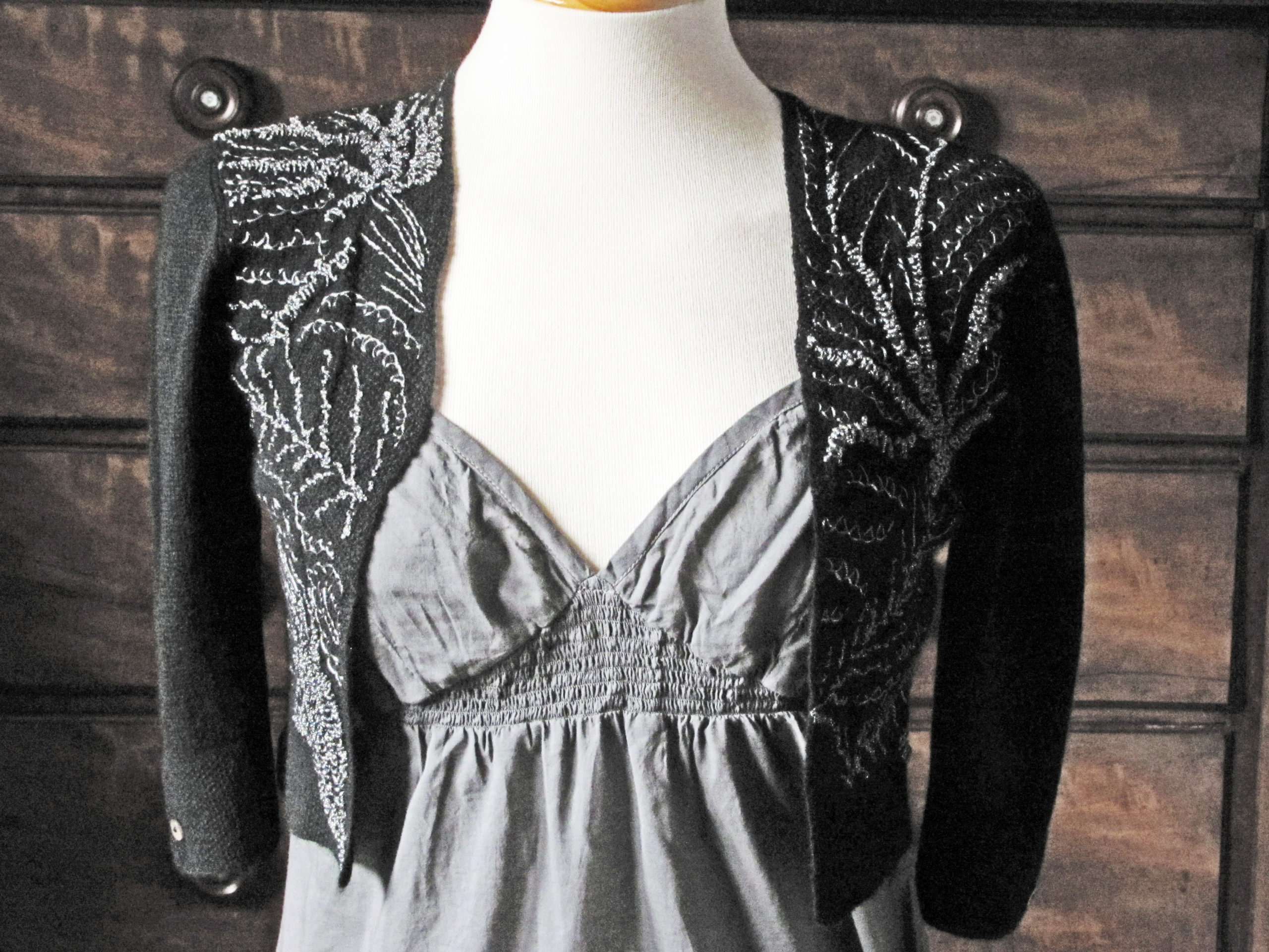 cashmere bolero with sea lilies metallic embroidery | Jane Wheeler